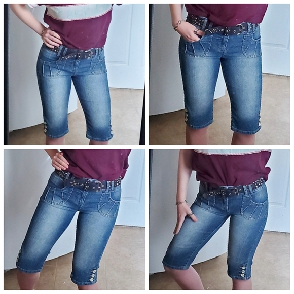 Candie's Button-Accent Denim Bermuda Shorts - Picture 2 of 16